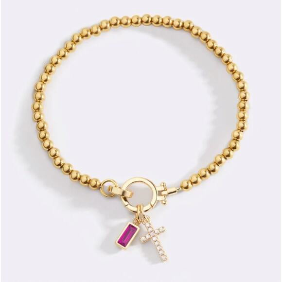 RETAIL $80 Mint & Lilly Cross Charm Birthstone Bracelet*October Pink Tourmaline - Picture 2 of 2